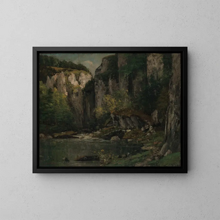 Fluss und Felsen - Gustave Courbet — gerahmtes Bild an der Wand