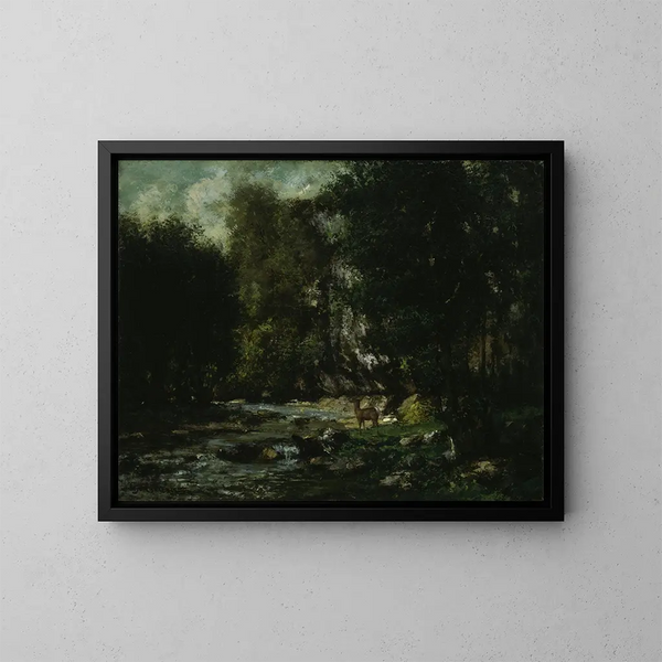 Der Bach der Schwarzen Brunnen - Gustave Courbet — gerahmtes Bild an der Wand