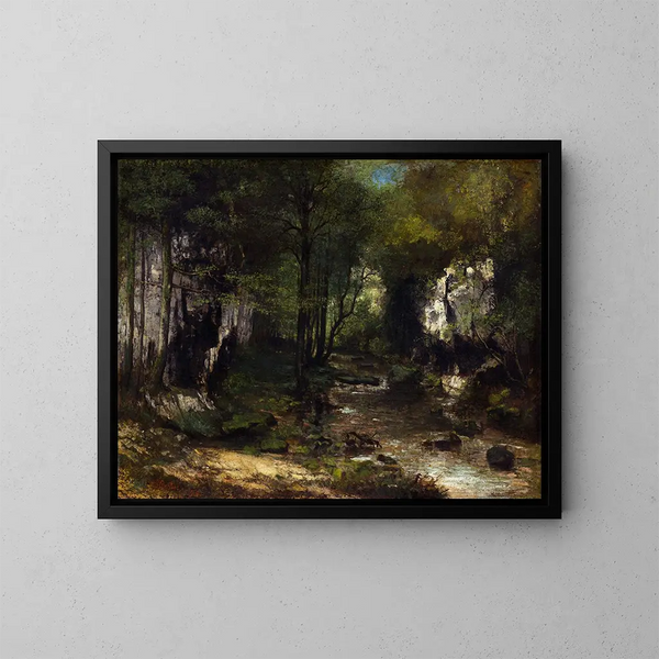 Der Bach des Schwarzen Brunnens, Loue-Tal - Gustave Courbet — gerahmtes Bild an der Wand