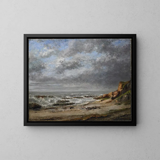 Ansicht eines stürmischen Meeres in der Nähe einer Klippe - Gustave Courbet — gerahmtes Bild an der Wand