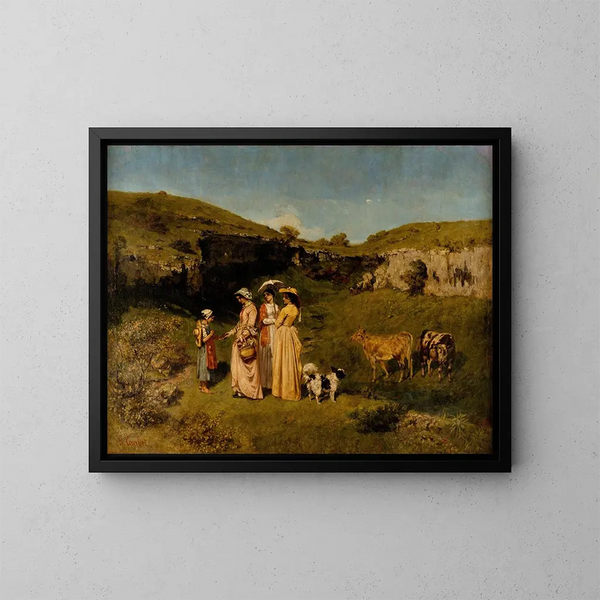 Junge Mädchen im Dorf - Gustave Courbet — gerahmtes Bild an der Wand