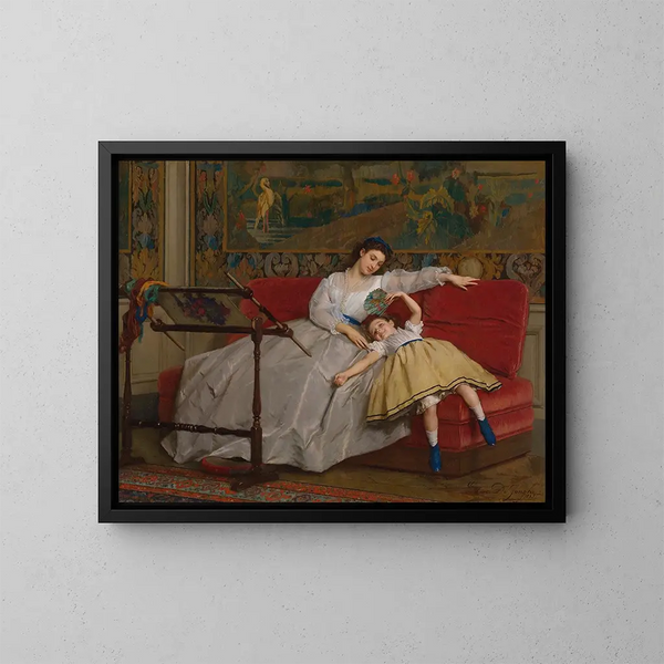 Mutter mit ihrer jungen Tochter - Gustave Léonard de Jonghe — gerahmtes Bild an der Wand