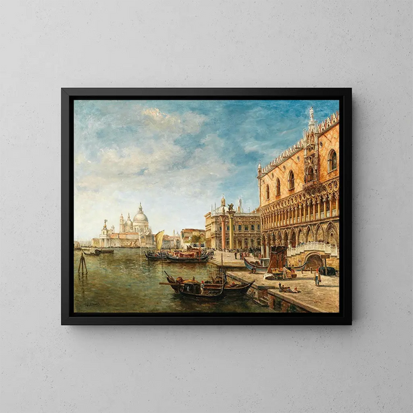 Eine Ansicht von Venedig mit dem Dogenpalast und Punta della Dogana im Hintergrund - Gustave Walckiers — gerahmtes Bild an der Wand