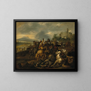 Eine Kavallerie-Schlacht - Gysbert Verhoek — gerahmtes Bild an der Wand