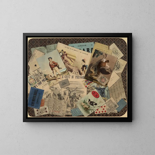 eines Trompe-l'œil-Gemäldes eines Lotterieloses und Gravuren - H Steltzlen — gerahmtes Bild an der Wand