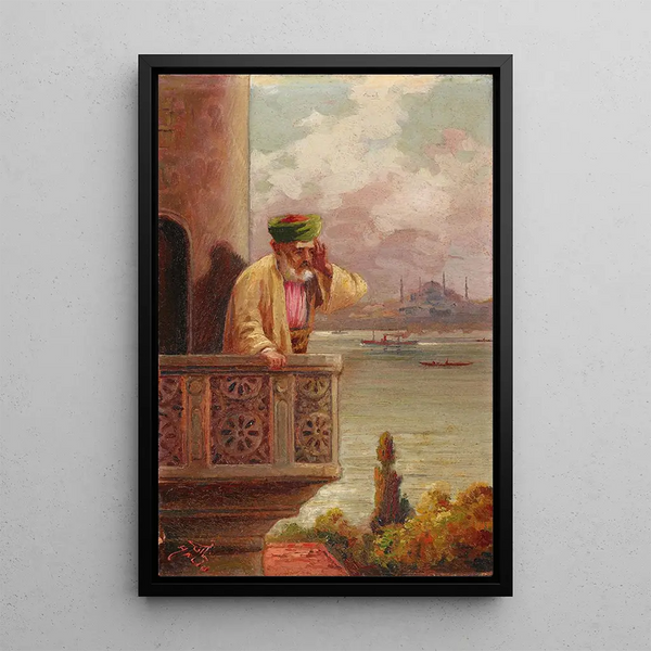 Gebet an Cihangir mit Hagia Sophia im Hintergrund - Halid Naci — gerahmtes Bild an der Wand