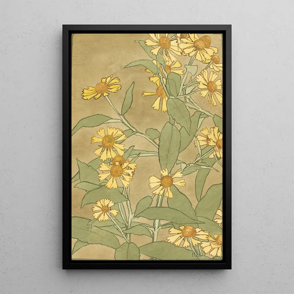 Marguerites im orangefarbenen Zentrum und gelben Blütenblättern - Hannah Borger Overbeck — gerahmtes Bild an der Wand