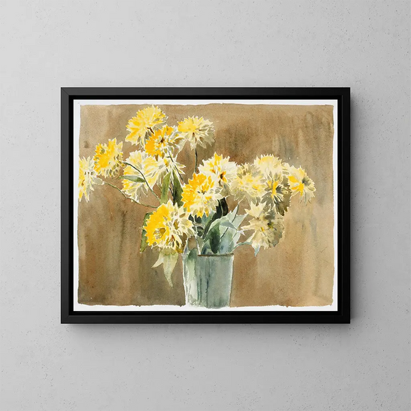 Vase mit gelben Blumen - Hannah Borger Overbeck — gerahmtes Bild an der Wand
