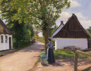 Rue de village danoise avec paysanne et laitier - Hans Andersen Brendekilde — Ansicht des Kunstwerks