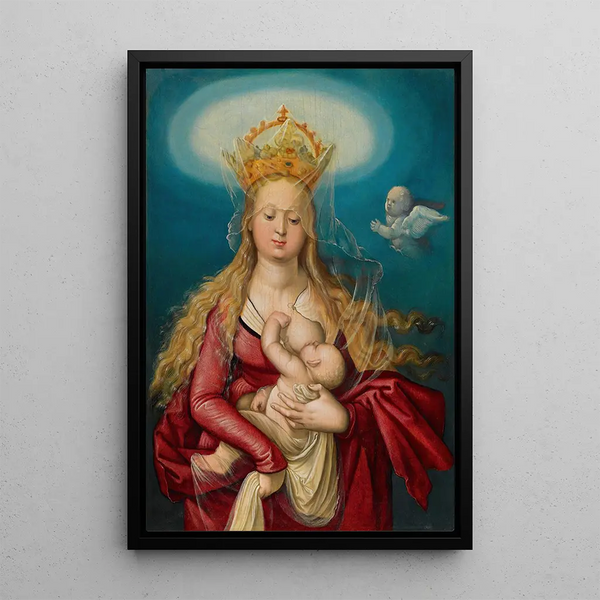 Die Jungfrau als Königin des Himmels, die das Jesuskind stillt - Hans Baldung — gerahmtes Bild an der Wand