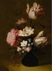 Naturstillleben mit Tulpen, Pfingstrosen, Anemonen, Hyazinthen und anderen Blumen in einer Glasvase auf einer Steinkante - Hans Bollongier — Ansicht des Kunstwerks