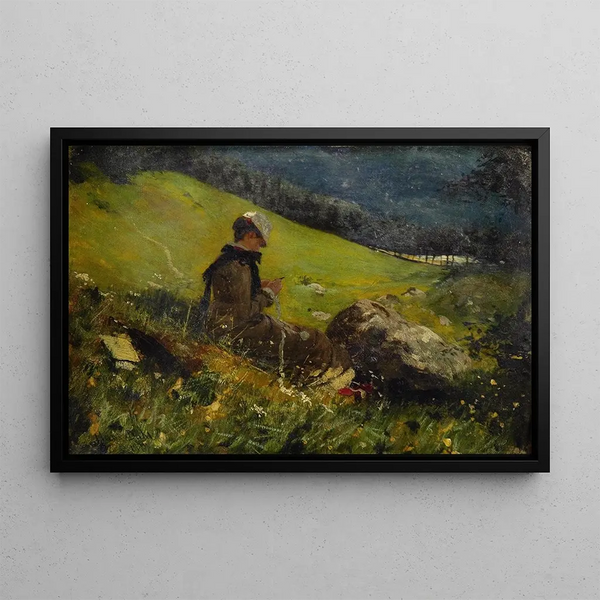 Hans Dahl - Girl In A Field Knitting.webp
