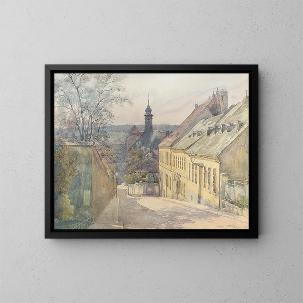 Ansicht der Diesterweggasse und der Saint-Roch-Kapelle in Penzing - Hans Götzinger — gerahmtes Bild an der Wand