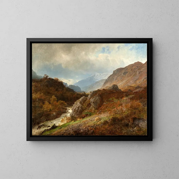 Berglandschaft - Hans Gude — gerahmtes Bild an der Wand