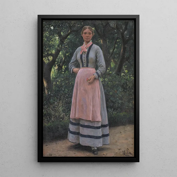 Junge Frau in einem Garten - Hans Michael Therkildsen — gerahmtes Bild an der Wand