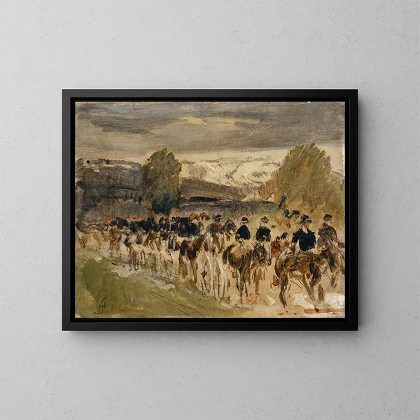 L'artillerie de Neuchâtel en marche de Thun à Fribourg - Hans Sandreuter — gerahmtes Bild an der Wand