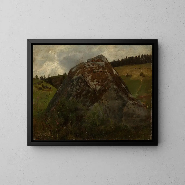 Block aus Stein in einer Wiesenebene - Hans Thoma — gerahmtes Bild an der Wand