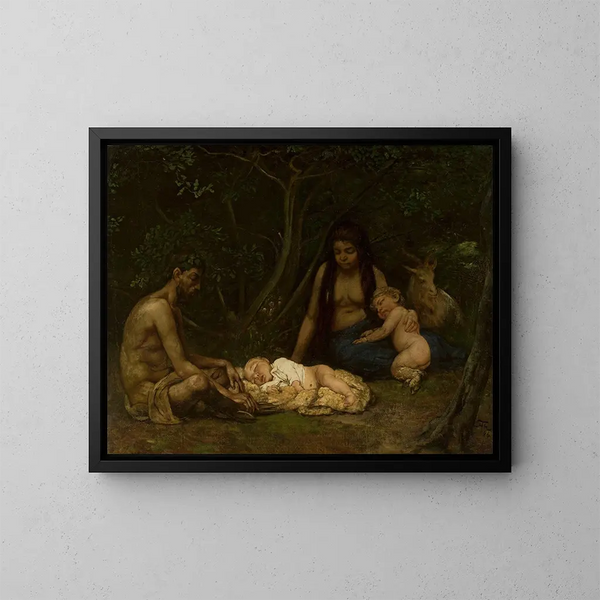 Die Familie der Satyrn, die Zeus erheben - Hans Thoma — gerahmtes Bild an der Wand