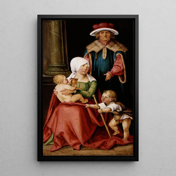Marie Salomé und Zébédée mit ihren Söhnen Jakob dem Älteren und Johannes dem Evangelisten - Hans von Kulmbach — gerahmtes Bild an der Wand