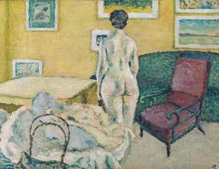 Innenraum-Gemälde mit nacktem stehenden Modell - Harald Giersing — Ansicht des Kunstwerks