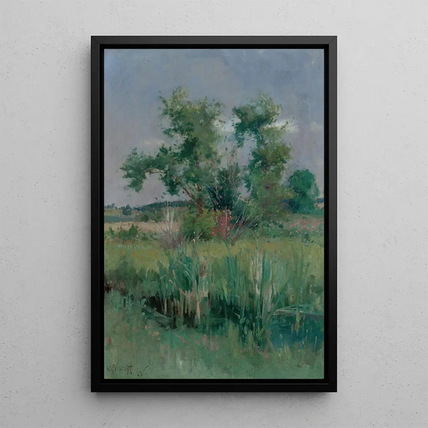 Vue impressionniste d'arbres et d'un ruisseau - Harry Aiken Vincent — gerahmtes Bild an der Wand