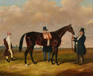 Lord Howth mit seinem Vollblut Saint Laurent, seinem Trainer und seinem Jockey Ford - Harry Hall — Ansicht des Kunstwerks
