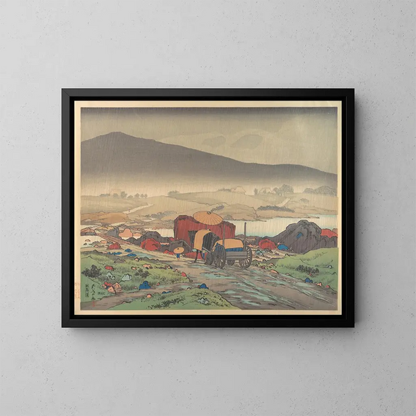 Regen in Yabakei - Hashiguchi Goyō — gerahmtes Bild an der Wand