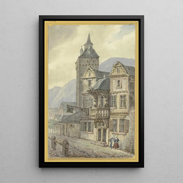 Alte Häuser und ein Turm - Hector von Günderrode — gerahmtes Bild an der Wand