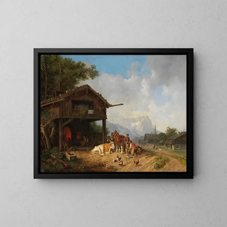 Bei dem Schmied in den Bergen - Heinrich Bürkel — gerahmtes Bild an der Wand