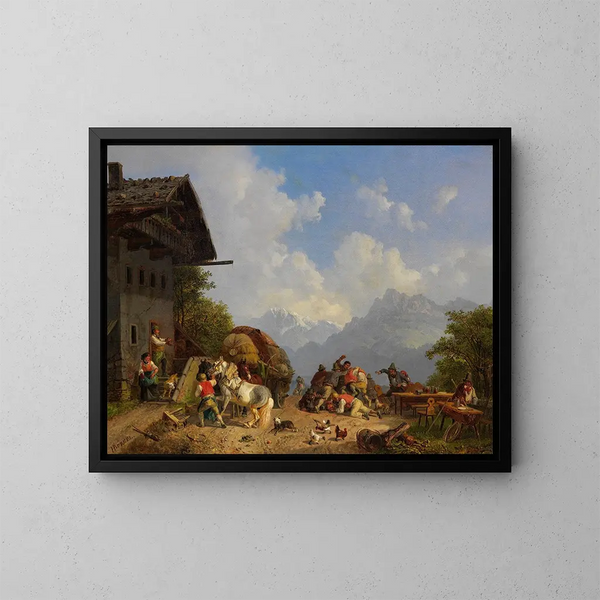 Rixe devant l'auberge - Heinrich Bürkel — gerahmtes Bild an der Wand