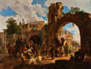 Die Bären der Zirkusvorführungen kommen in ein italienisches Dorf - Heinrich Bürkel — Ansicht des Kunstwerks