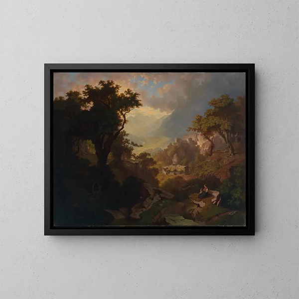 Landschaftsgemälde bei Meran mit Blick auf das Schloss Tirol - Heinrich Heinlein — gerahmtes Bild an der Wand
