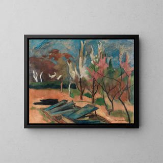 Garten mit Gewächshausbeeten - Heinrich Nauen — gerahmtes Bild an der Wand