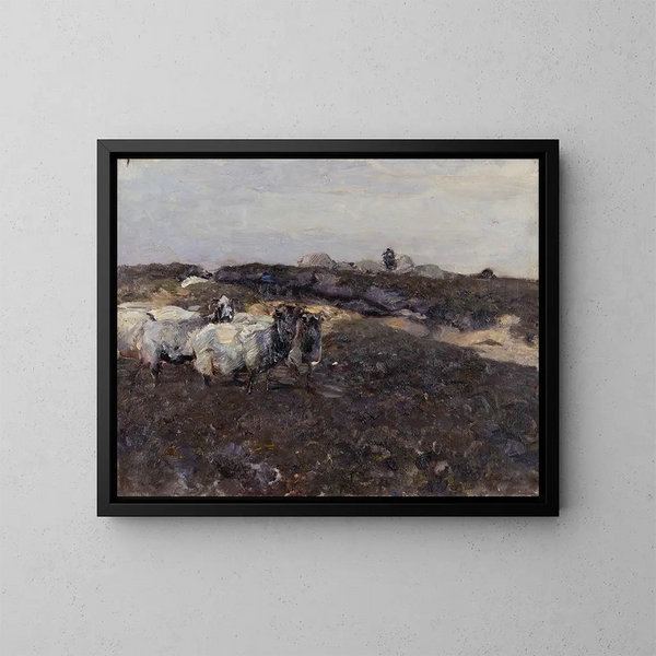 Schafe auf der Heide - Heinrich von Zügel — gerahmtes Bild an der Wand