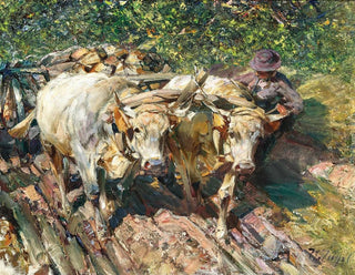Zwei Rinder, die einen Wagen ziehen, in Bozen München - Heinrich von Zügel — Ansicht des Kunstwerks