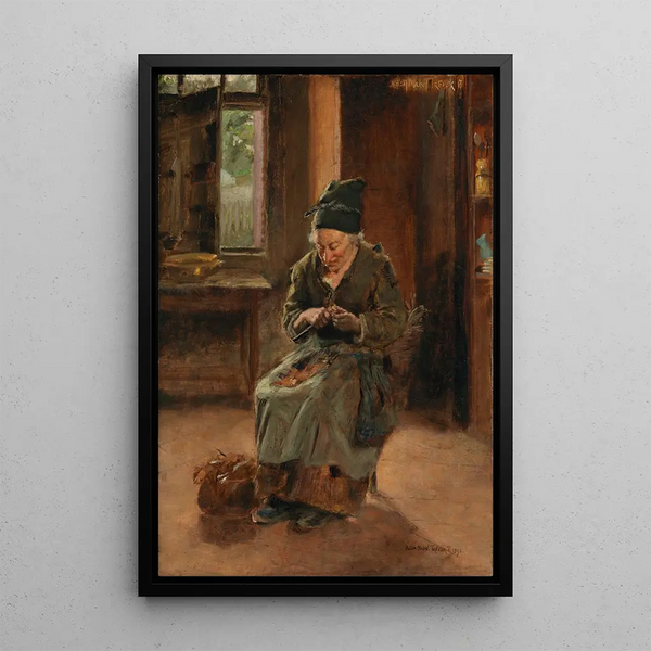 Ein Cottage-Innenraum in der Bretagne - Helen Mabel Trevor — gerahmtes Bild an der Wand