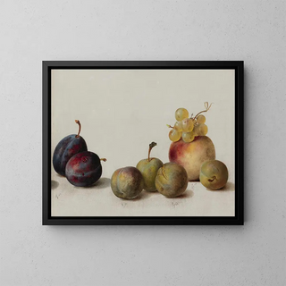 Pflaumen, Pfirsiche und Trauben - Helen Searle — gerahmtes Bild an der Wand