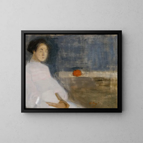Mädchen mit Orange, das Mädchen des Bäckers - Helene Schjerfbeck — gerahmtes Bild an der Wand