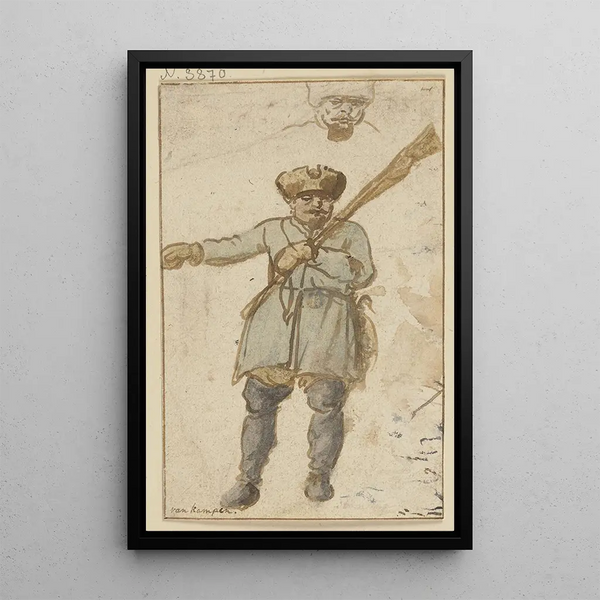 Ein Jäger mit Gewehr und Pelzmütze - Hendrick Avercamp — gerahmtes Bild an der Wand