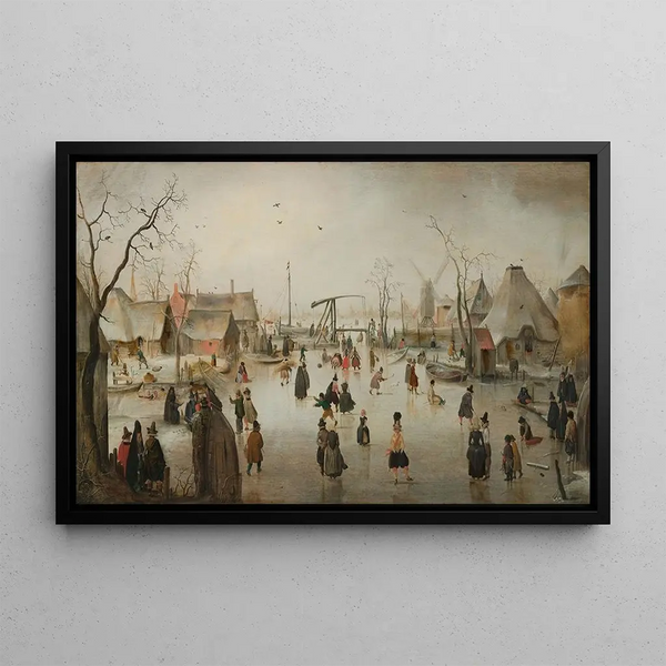 Eissport in einem Dorf - Hendrick Avercamp — gerahmtes Bild an der Wand
