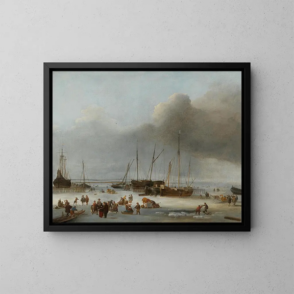 Eislaufen auf den Docks im Osten von Amsterdam - Hendrick Jacobsz Dubbels — gerahmtes Bild an der Wand