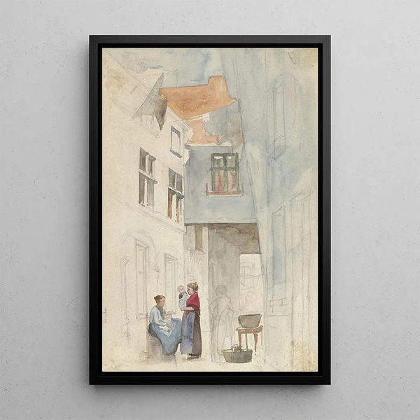 Frauen mit einem Kind in einer Gasse - Hendrik Adriaan Christiaan Dekker — gerahmtes Bild an der Wand