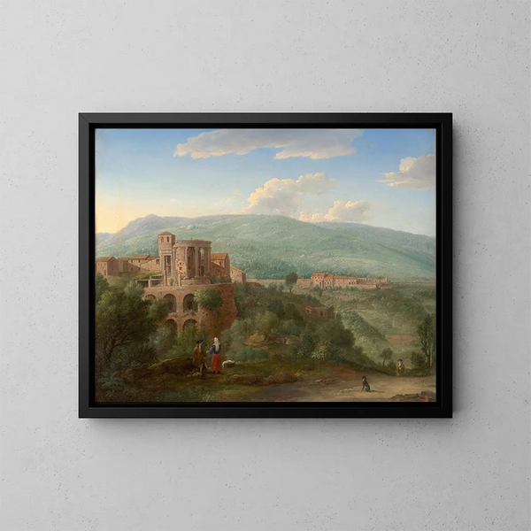 Begegnung eines Edelmanns und einer Wäscherin in Tivoli - Hendrik Frans van Lint — gerahmtes Bild an der Wand