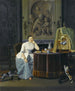 Innenraum-Gemälde mit einer Dame, die an einem Tisch sitzt - Hendrik Pothoven — Ansicht des Kunstwerks