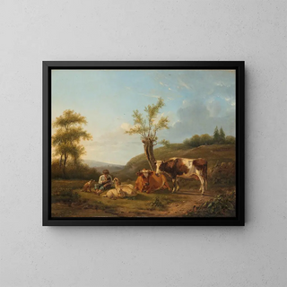 Landschaftsgemälde mit Vieh bei Darthuizen - Hendrik Stokvisch — gerahmtes Bild an der Wand