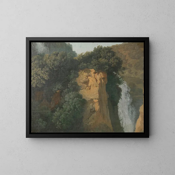 Felsenlandschaft mit Wasserfall in Italien, vielleicht in Tivoli - Hendrik Voogd — gerahmtes Bild an der Wand