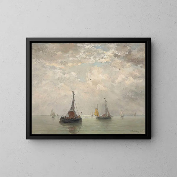 Barges sur les brisants - Hendrik Willem Mesdag — gerahmtes Bild an der Wand