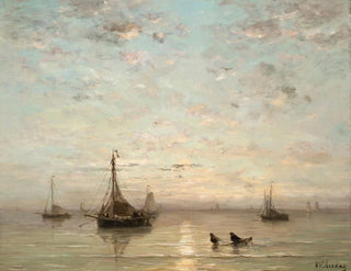 Bateaux de pêche au coucher de soleil - Hendrik Willem Mesdag — Ansicht des Kunstwerks