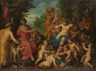 Diane, die Wein und Früchte Bacchus und seiner Begleitung anbietet - Hendrik van Balen — Ansicht des Kunstwerks