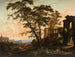 Ein weites rheinisches Landschaft mit Bauern und Tieren, die im Schatten römischer Ruinen ruhen - Hendrik van Minderhout — Ansicht des Kunstwerks